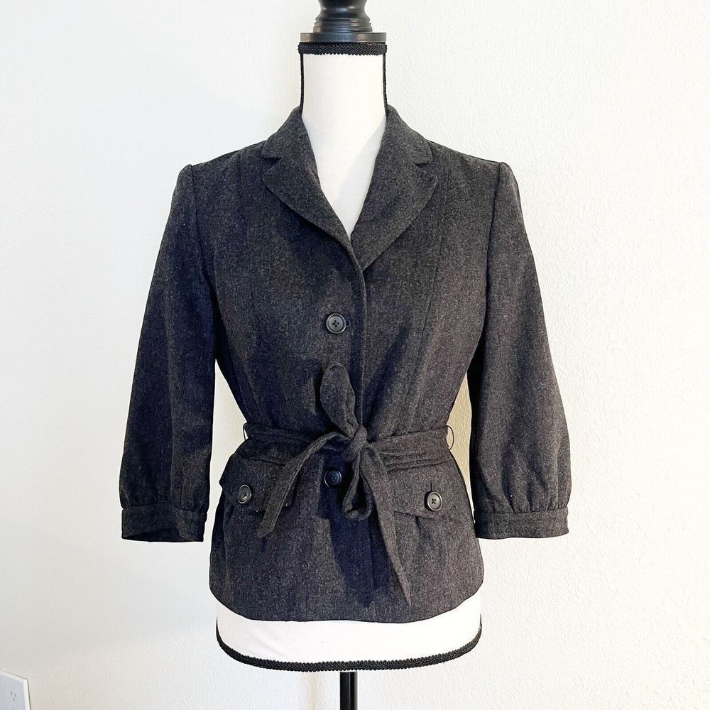 Banana Republic Peacoat Wool 3/4-Length Princess Sleeve Belted Size 6
